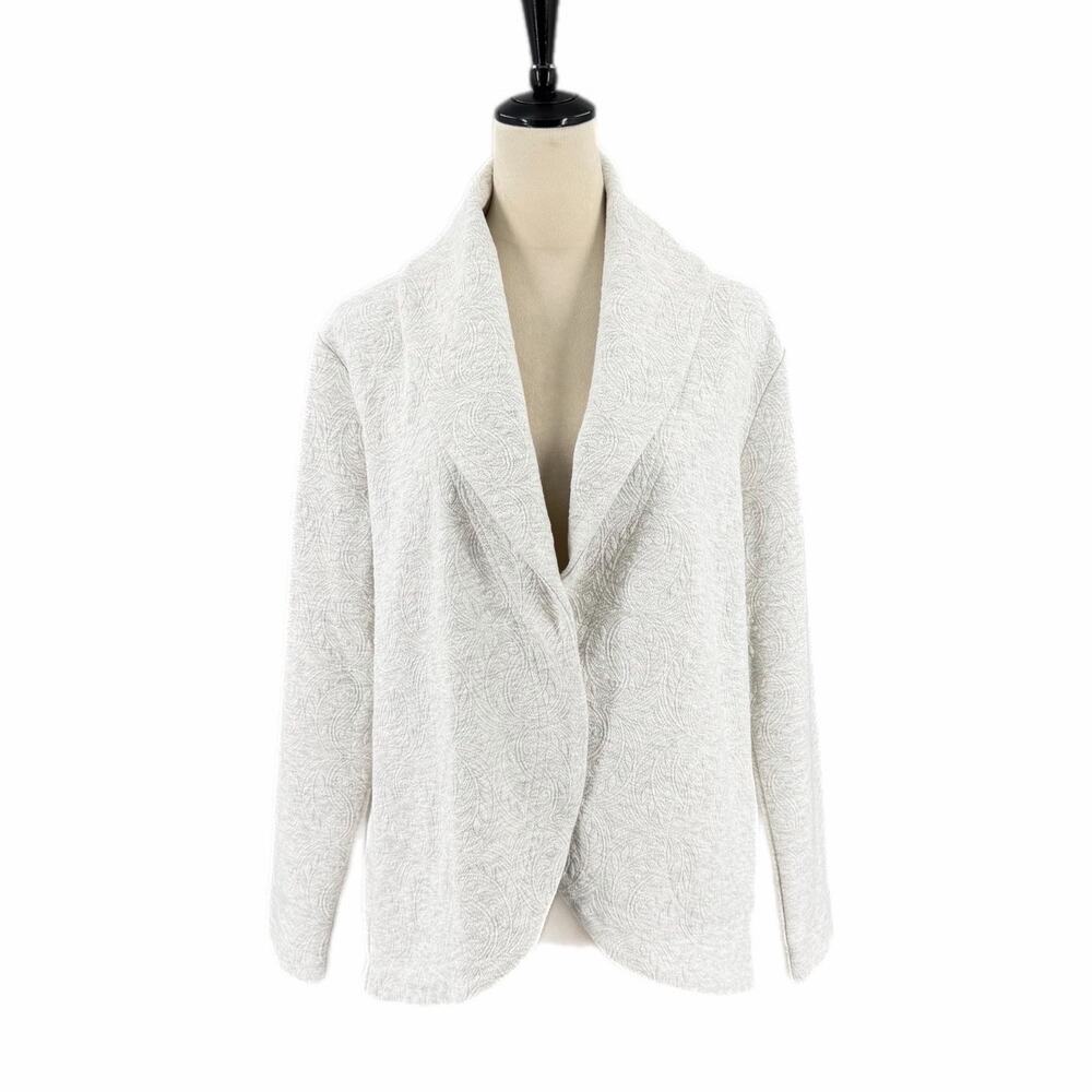 Soft Surroundings Light Gray Textured Pattern Fleece Casual Cardigan Jacket
